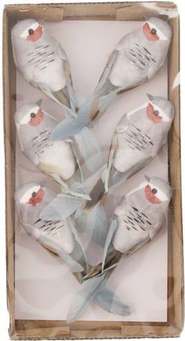 Vogeltjes op clip Lichtgrijs 12,5x3,5x3,5 cm 6 stuks
