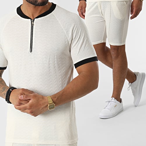 Ensemble Tee Shirt Col Zippé Short Jogging C5843-C8151 Beige Clair
