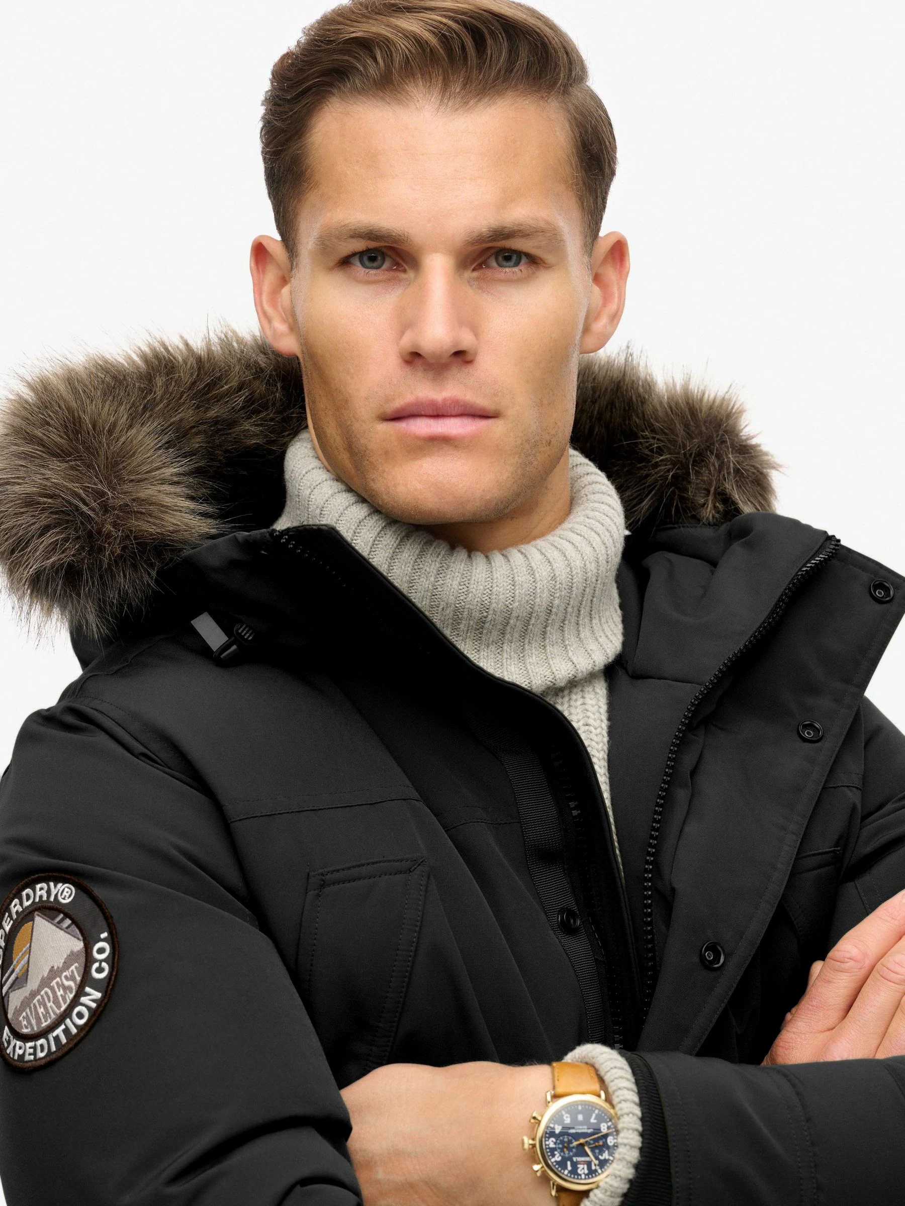 Jet black - Superdry Everest parka met imitatiebont
