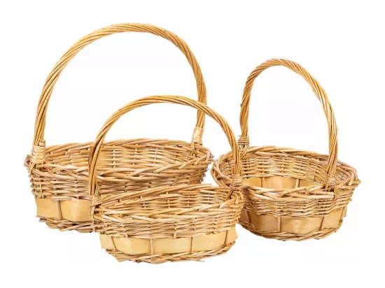 Ensemble de 3 paniers en osier avec poignées marron