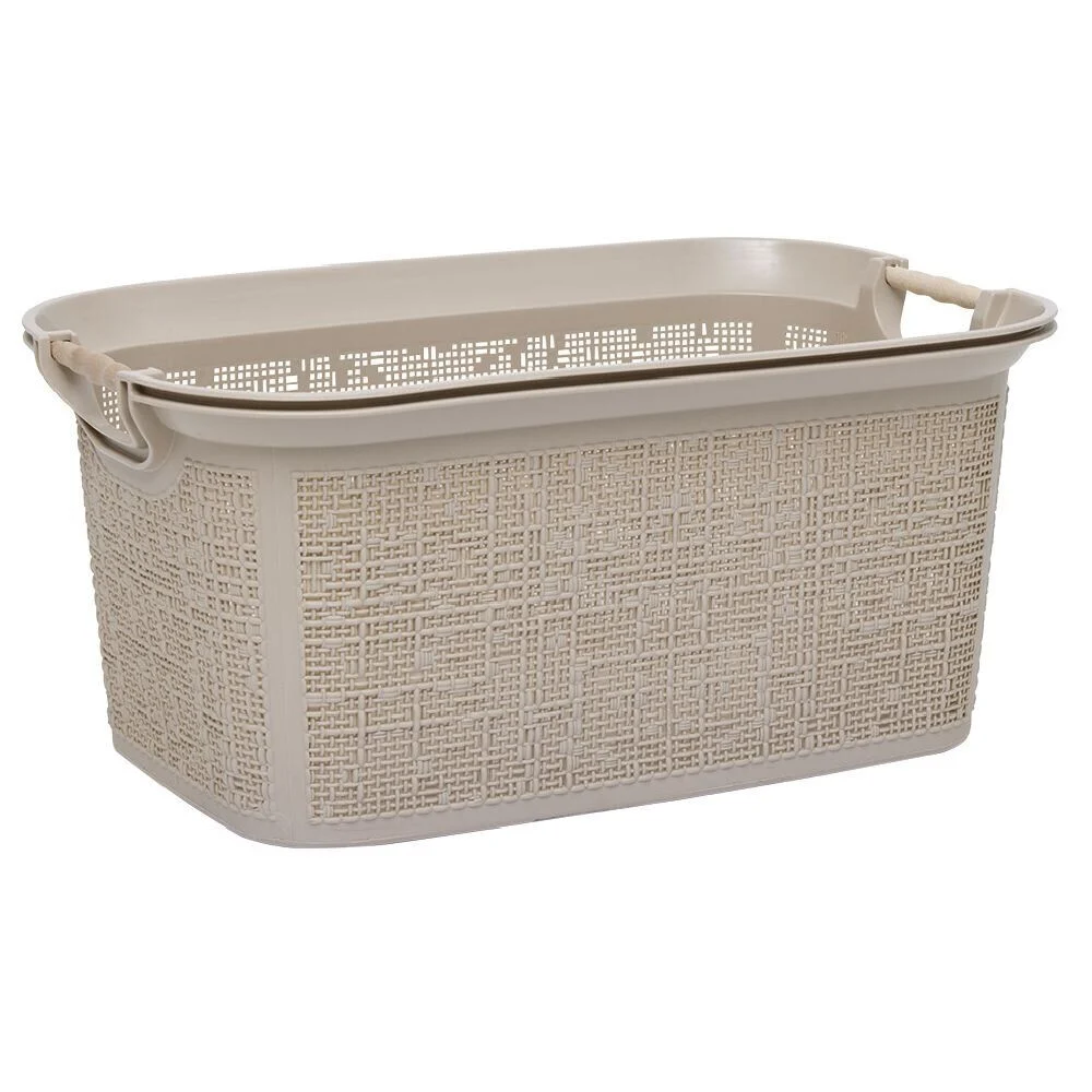 Panière à linge 30L plastique tressé blanc