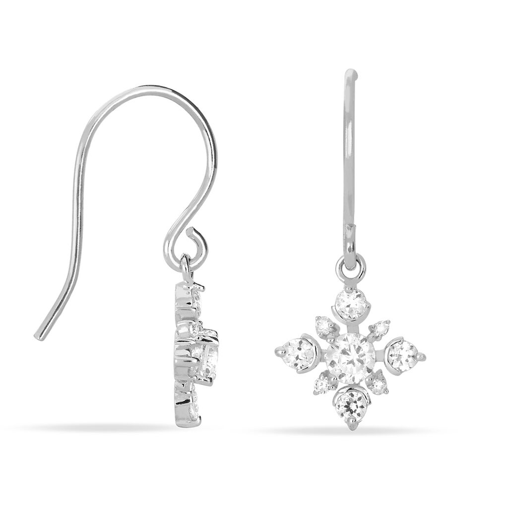 Boucles D'oreilles Pendantes Flocon Argent Blanc Oxyde De Zirconium