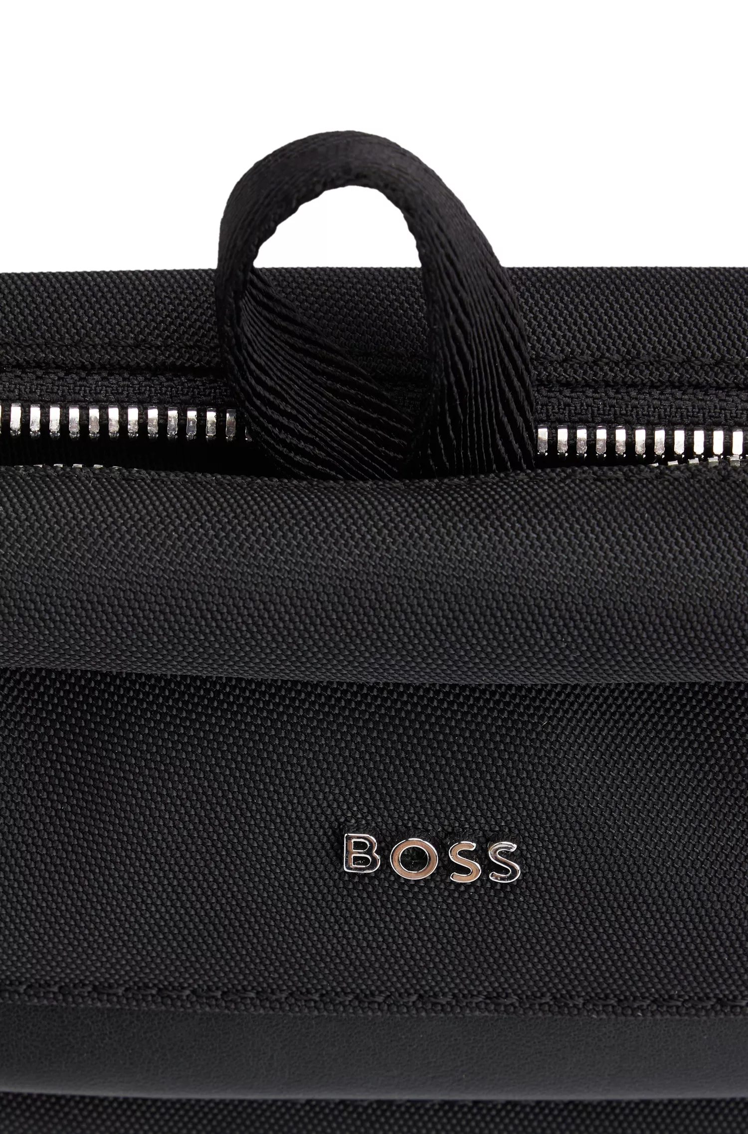 Nécessaire com logotipo BOSS em preto e zíper duplo.