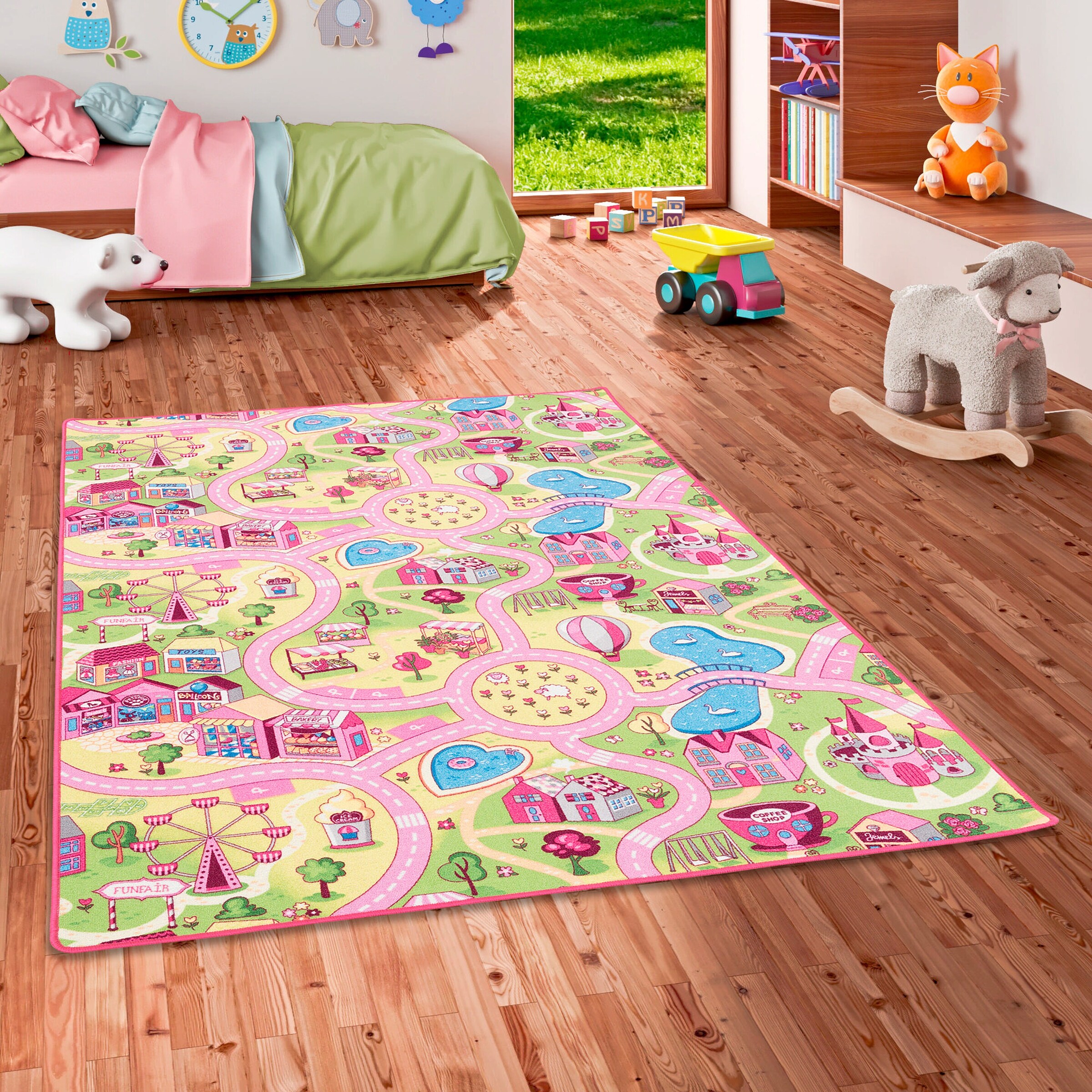 Snapstyle Kinder Spiel Straßenteppich Rosa - 160x200 cm