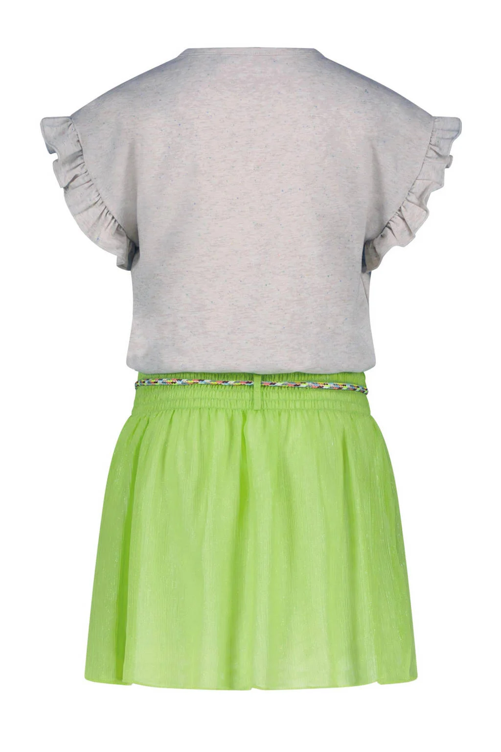 NONO jurk Marne limegroen/wit