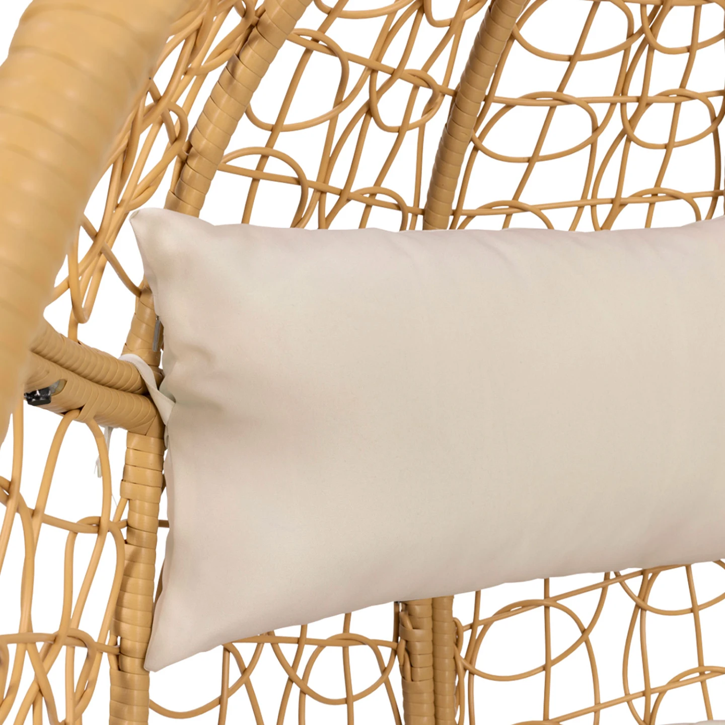 Fauteuil oeuf suspendu ajouré effet rotin avec coussin écru