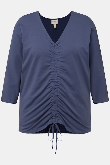 T-Shirt, Raffung, V-Ausschnitt, 3/4-Arm, Biobaumwolle