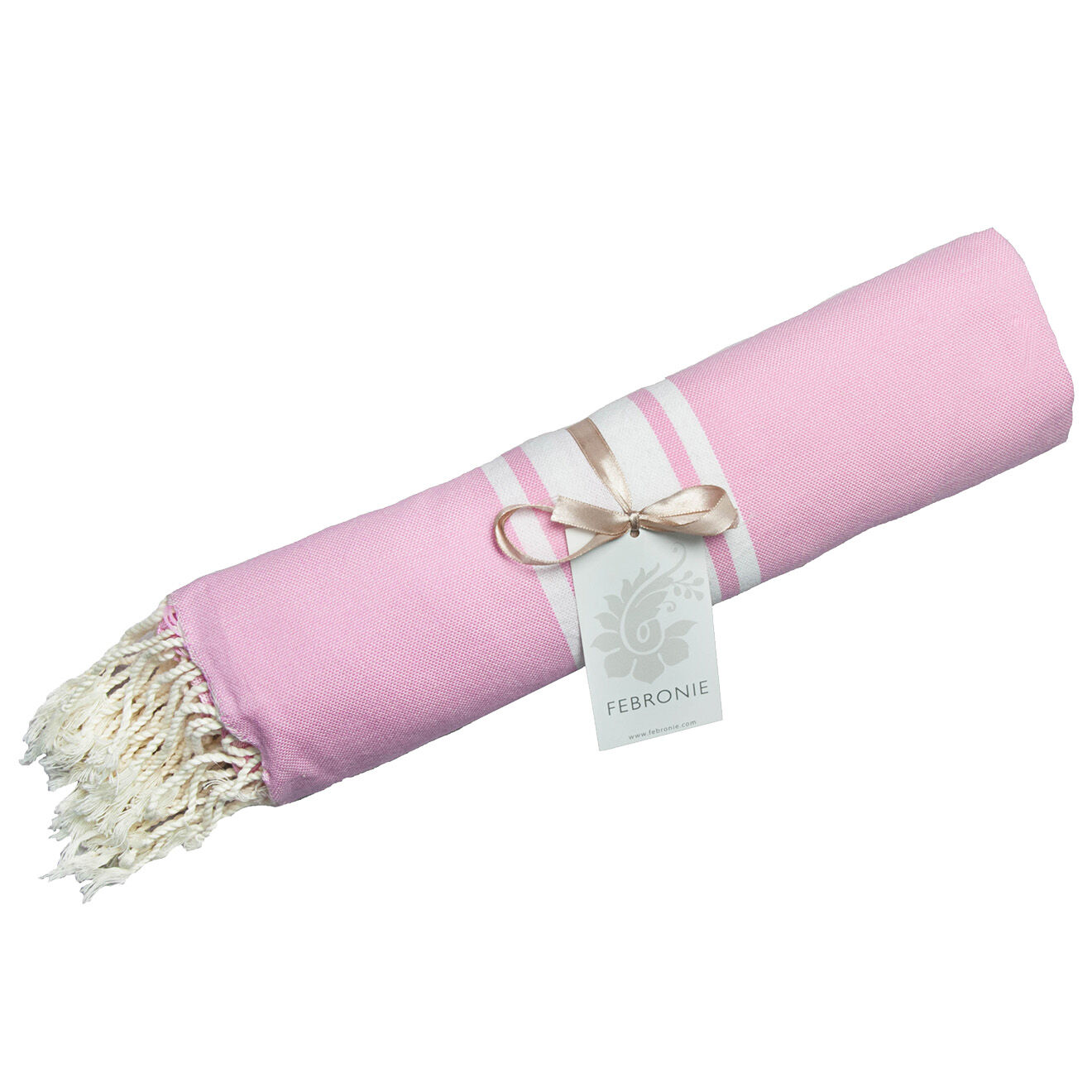 Febronie Fouta Traditionelle St Tropez rose pâle/blanc - 100x200 cm