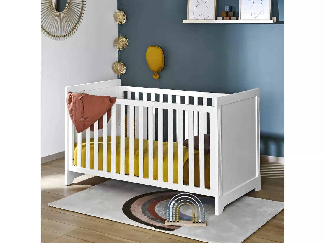 Pack lit bébé avec matelas 70x140 cm bois massif blanc MONA