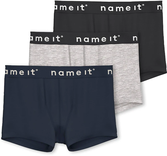 Name It Boxer »NKMBOXER für Jungen mit Stretchbund und bequemem Sitz«, 3 Stk. eng, Jersey, Logoschriftzug, angesetztes Bündchen