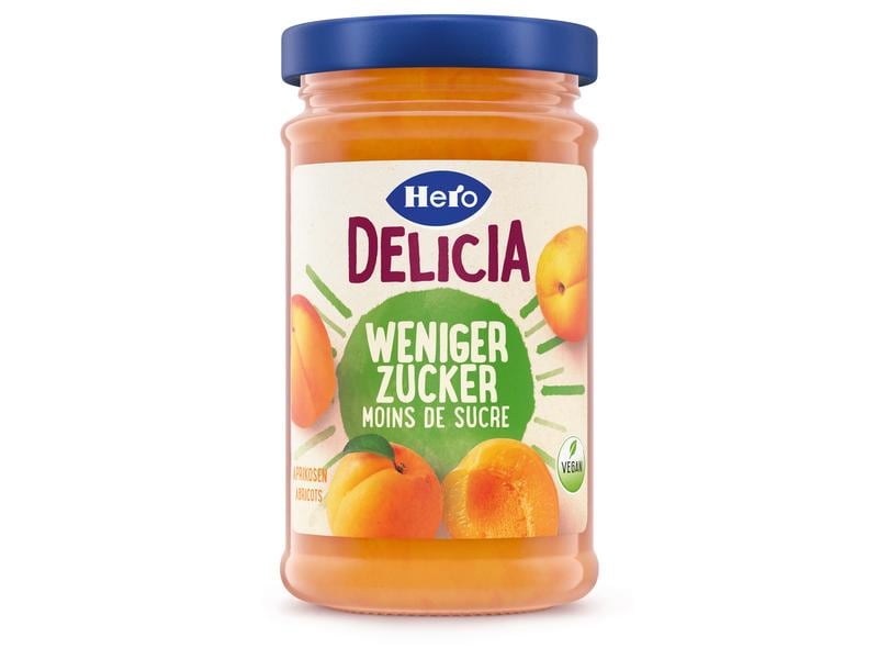 Hero Aprikosenkonfitüre Weniger Zucker 220 g Schweizer Marmelade aus Aprikosen mit geringem Zuckergehalt