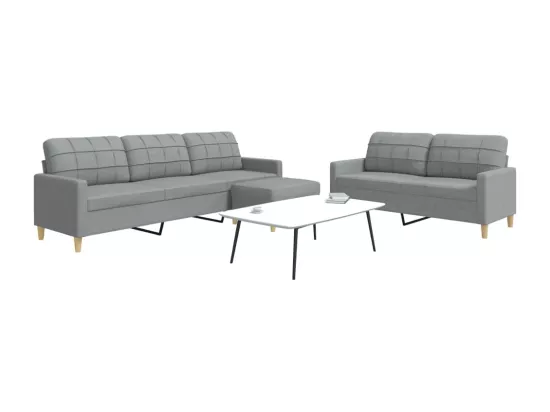 Ensemble de canapés 3 pièces avec repose-pied gris clair tissu