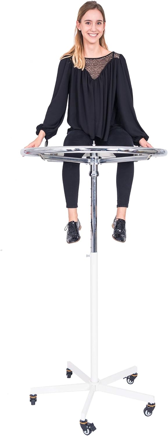 Konfektions Rundständer rollbar höhenverstellbar 110-175cm Sternenfuß weiß Neuware, sehr gut erhaltener Ring Ø85cm verchromt - Kleiderständer stabil, Garderobenständer, Rollständer
