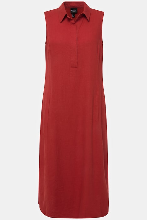 Midikleid, Leinenmix, A-Linie, Reverskragen, ärmellos