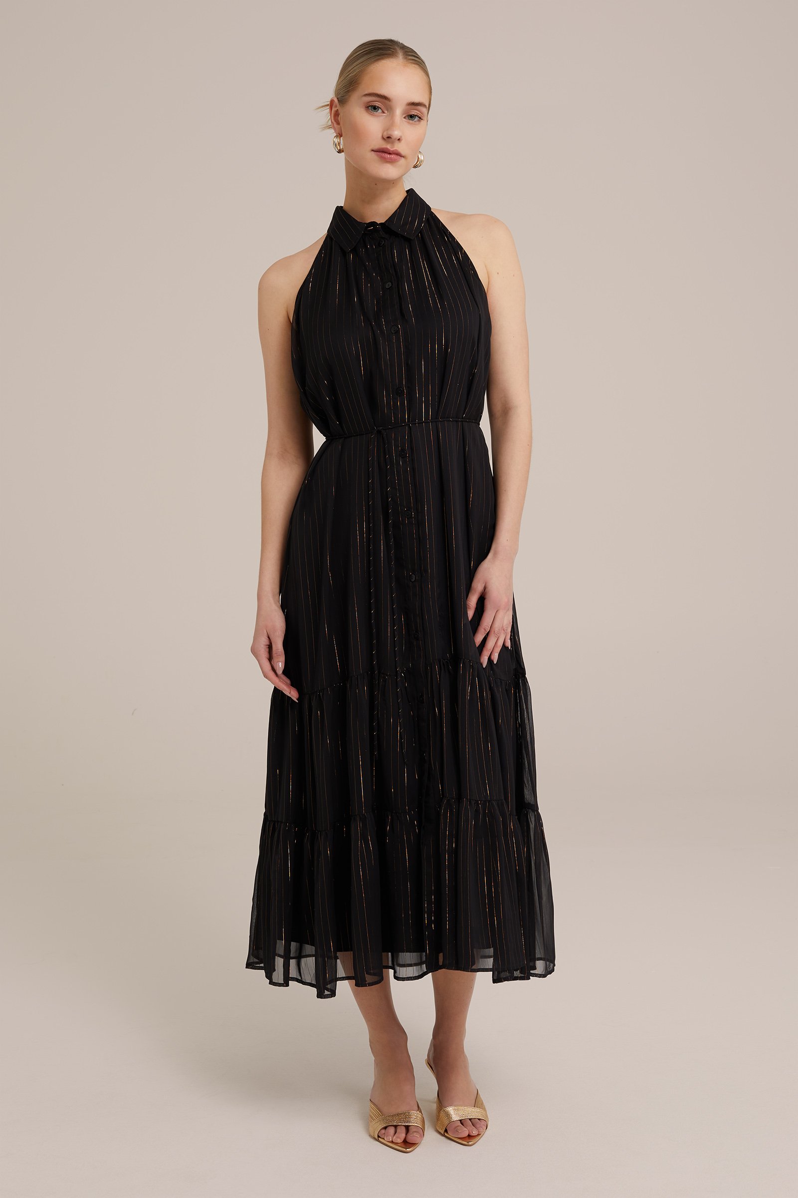 maxi-jurk met glittergaren WE Fashion Zwart