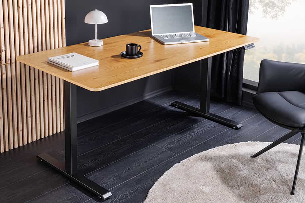 Höhenverstellbarer Schreibtisch OAK DESK 120cm natur Eiche schwarz Metall