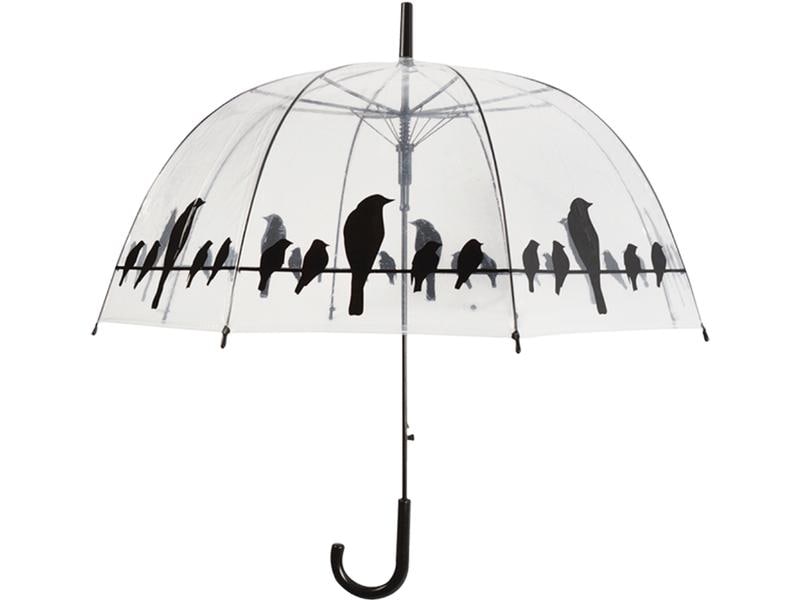 Esschert Design Schirm Vögel auf Draht Schwarz/Transparent Transparenter Regenschirm