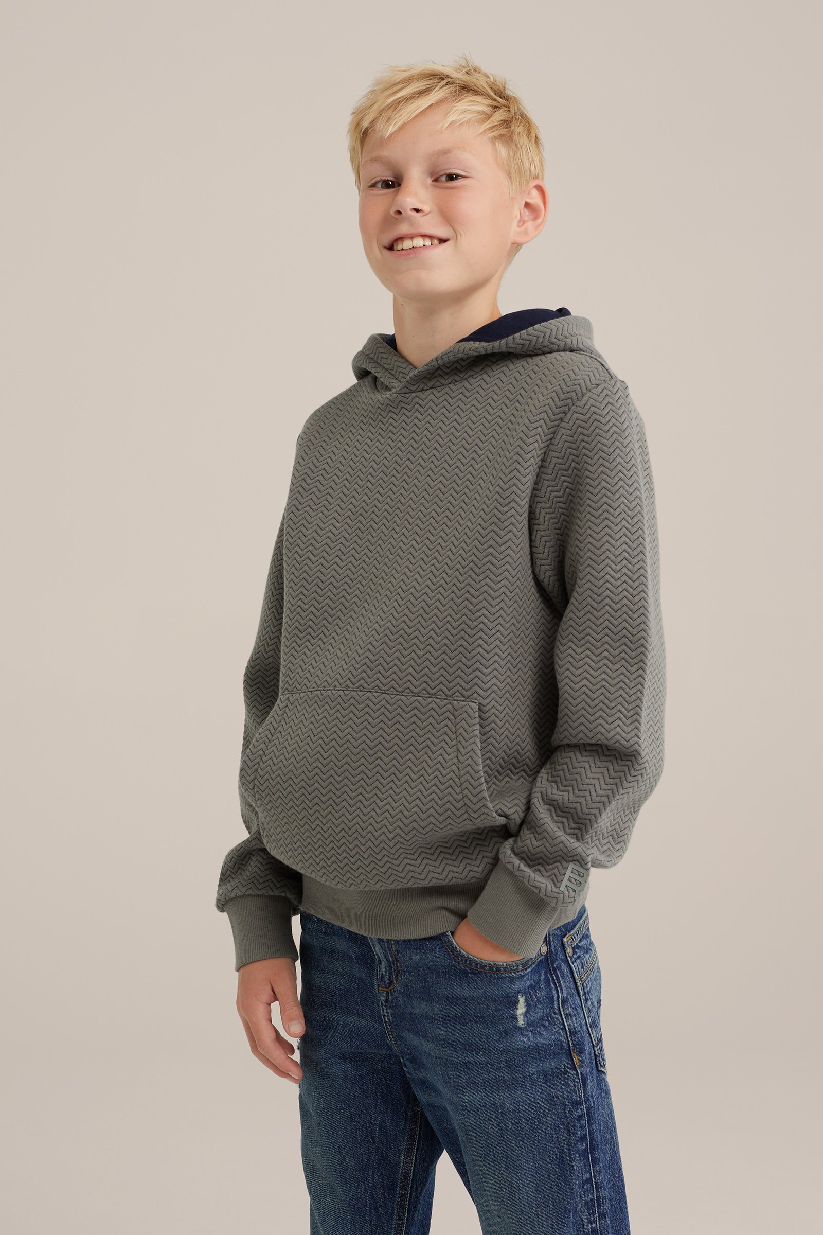 Jongens hoodie met dessin Blue Ridge Grijsgroen