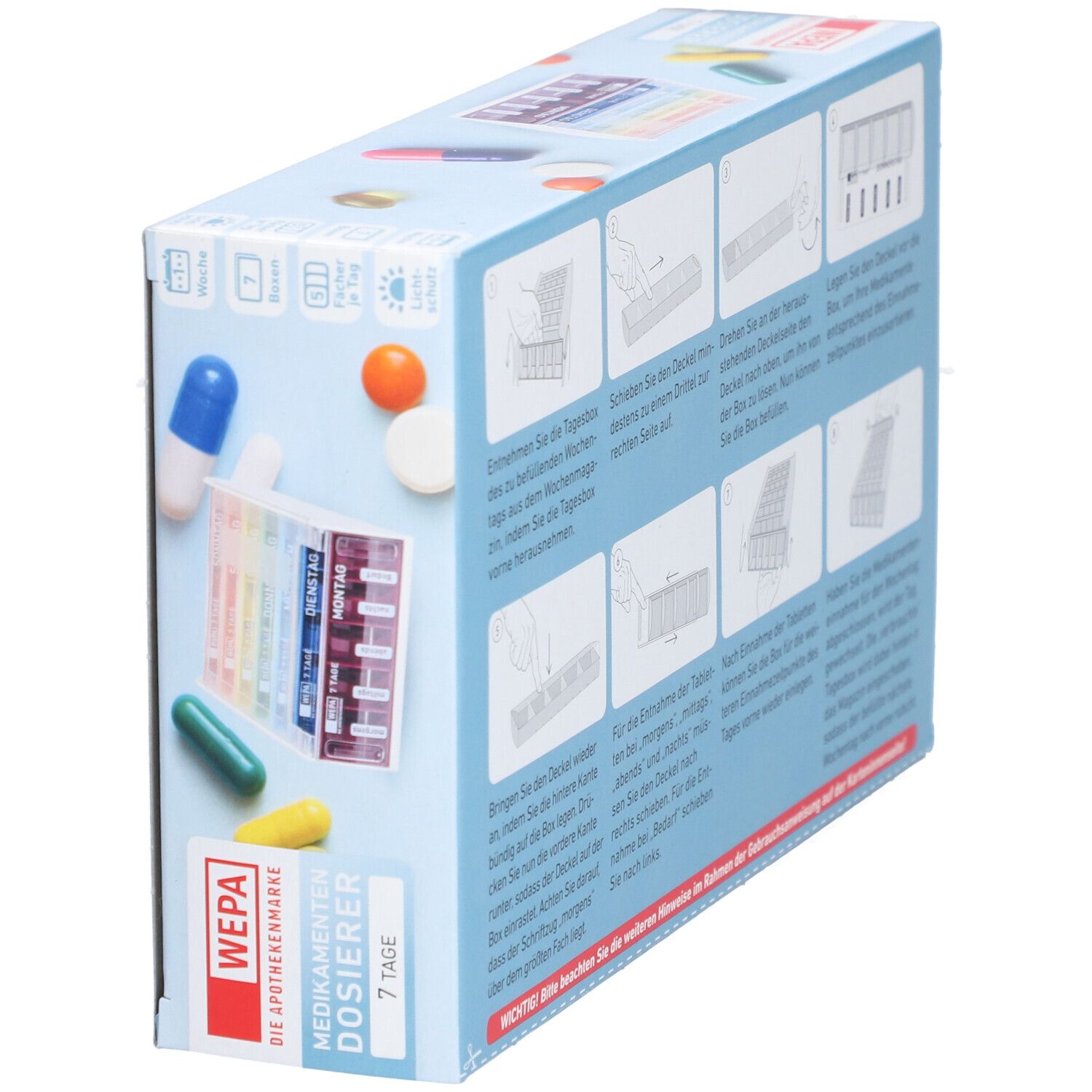 WEPA Medikamentendosierer 7 Tage Wochenmagazin Regenbogen/UV-Schutz+