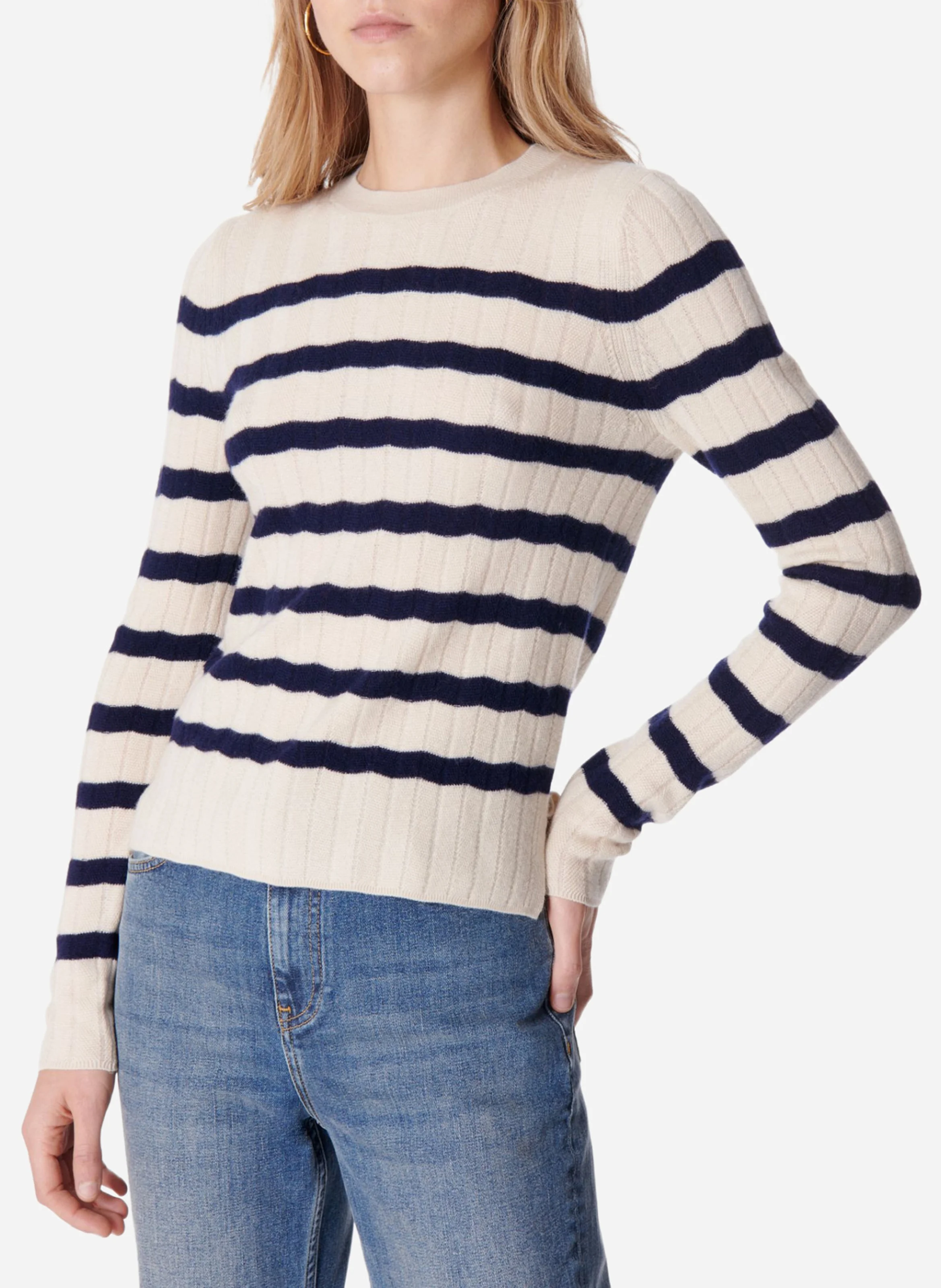 ESTELLE - Pull marinière ajusté en laine | Bleu