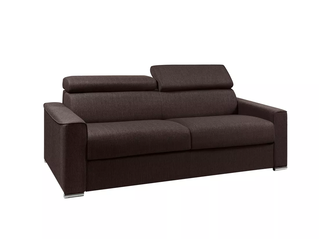 Canapé 4 places convertible express en tissu marron - couchage lattes larges 160 cm - Matelas 22 cm avec mémoire de forme VIZIR