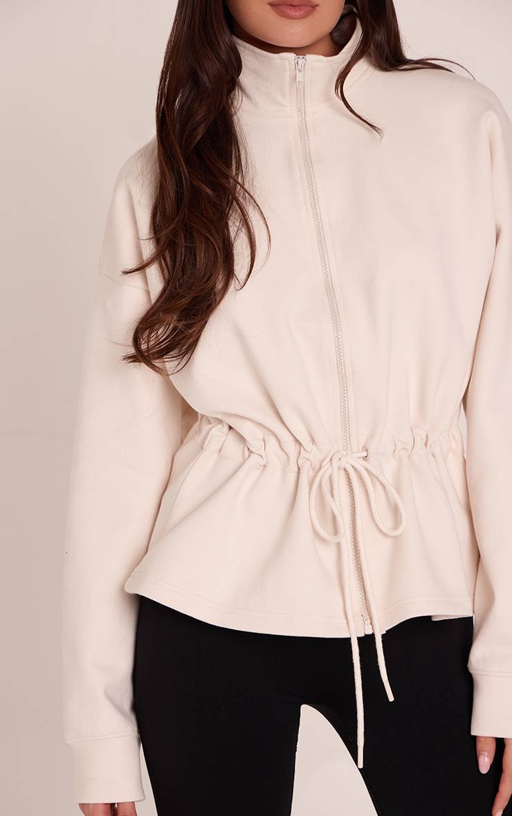 Crème Veste Zippée À Col Cheminée Et Basque En Jersey Interlock
