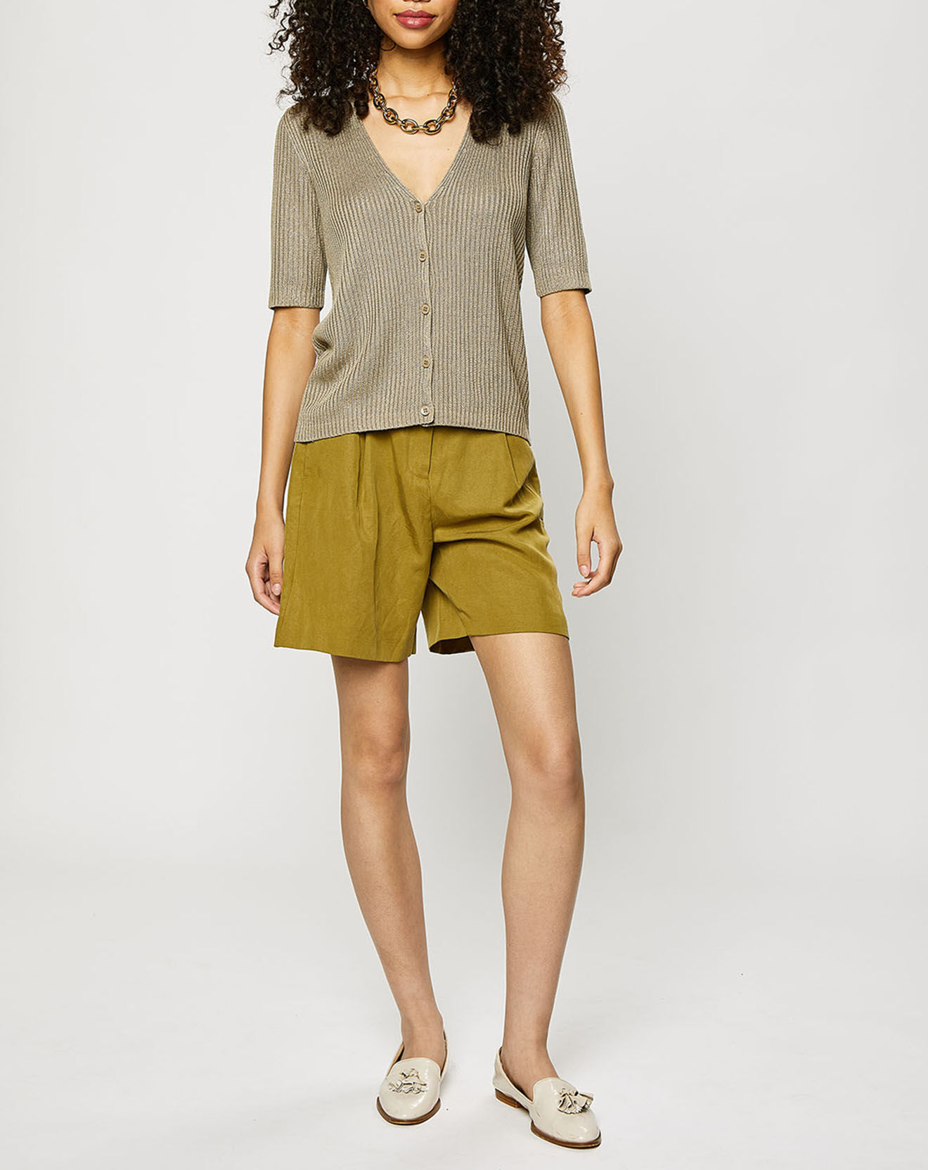 Esprit Short bermuda avec ceinture vert olive
