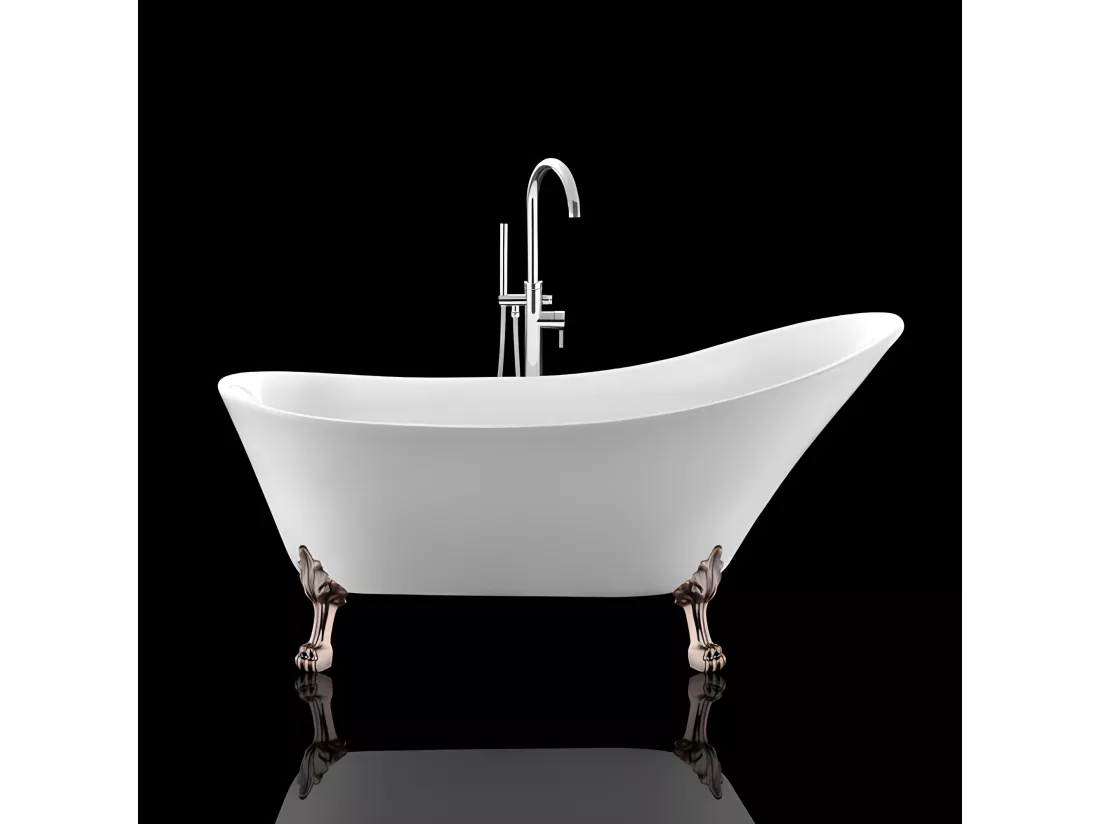 Baignoire ancienne rétro sur pieds BALMAIN Blanche 161 cm Pieds de Lion Cuivre rouge vieilli