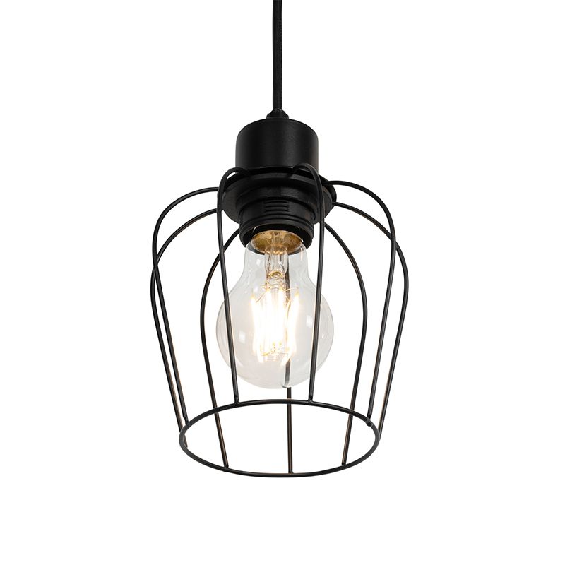 Smart hanglamp zwart met hout incl. 4 Wifi A60 - Stronk