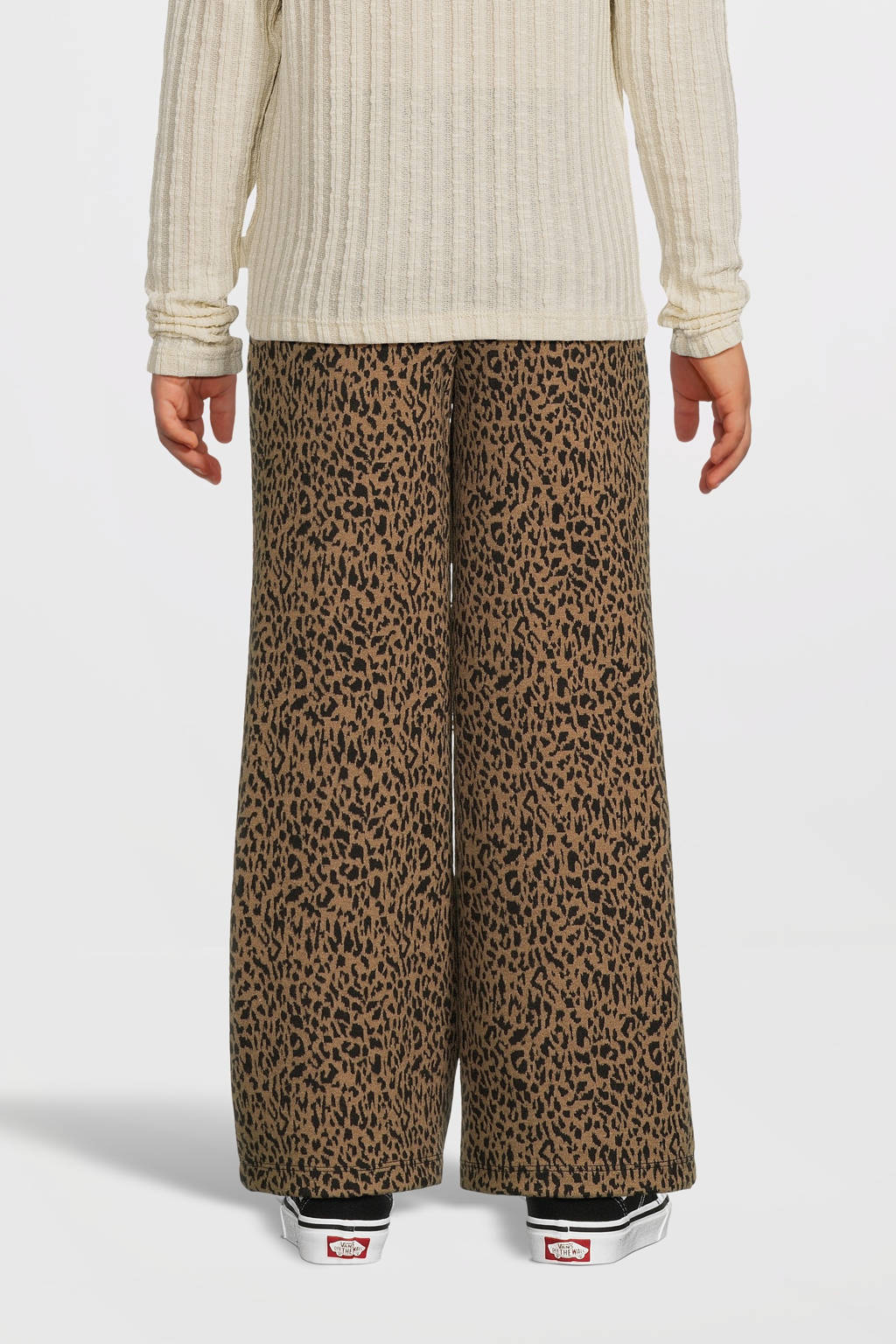 Moodstreet straight fit broek Belle met all over print lichtbruin/zwart