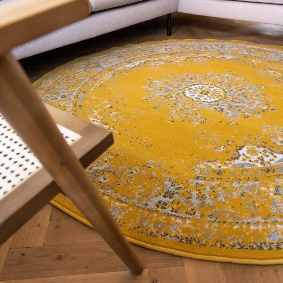 Interieur05 rond vloerkleed Keshan geel - 160 x 160 cm