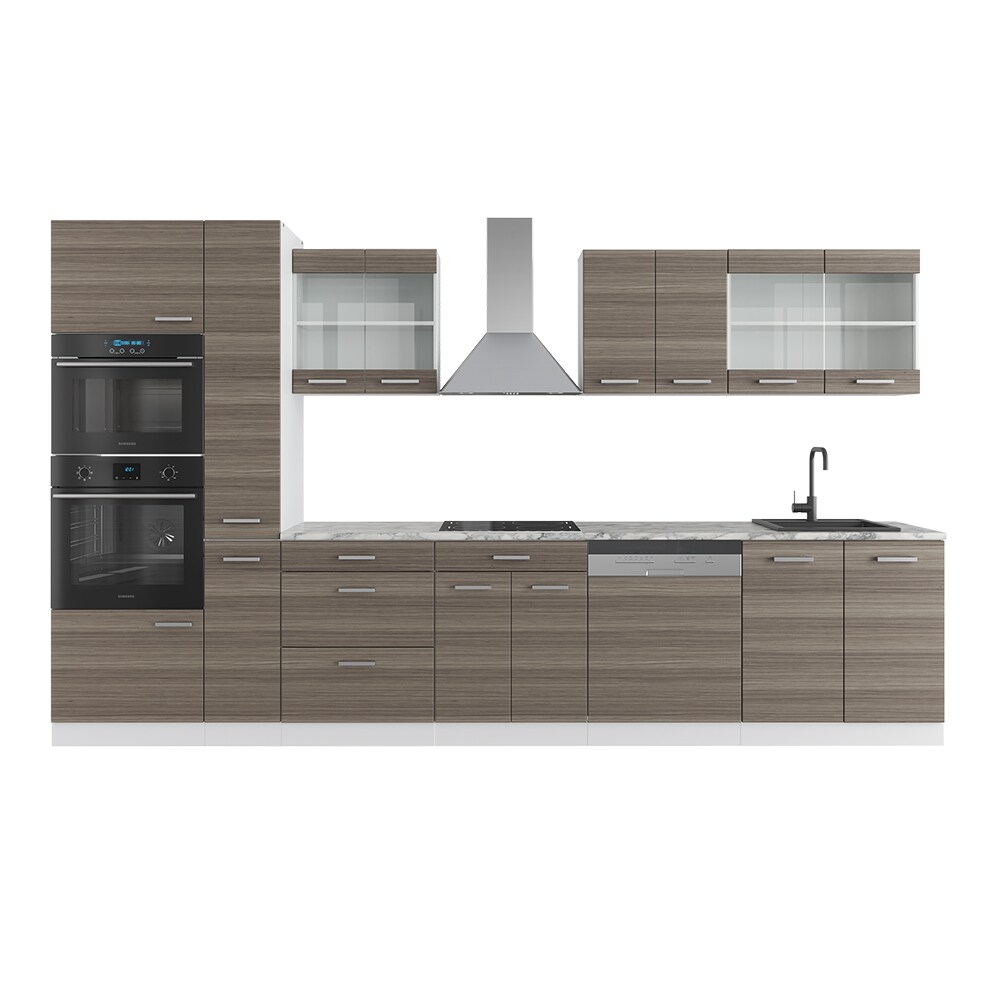 Vicco Küchenzeile Küchenblock Einbauküche R-Line 350 cm Weiß Edelgrau Arbeitsplatte
