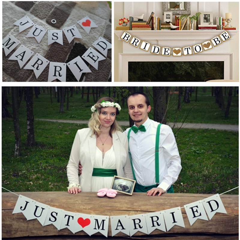 Just Married Hochzeits Girlande Party Dekoration Accessoire - Weiss