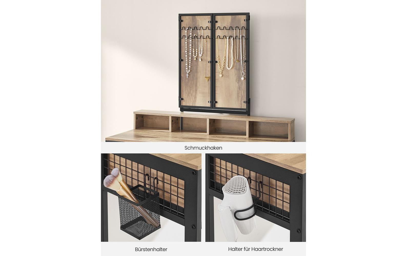 Schminktisch mit Hocker und Spiegel Vintage braun/Schwarz<br>Kosmetiktisch