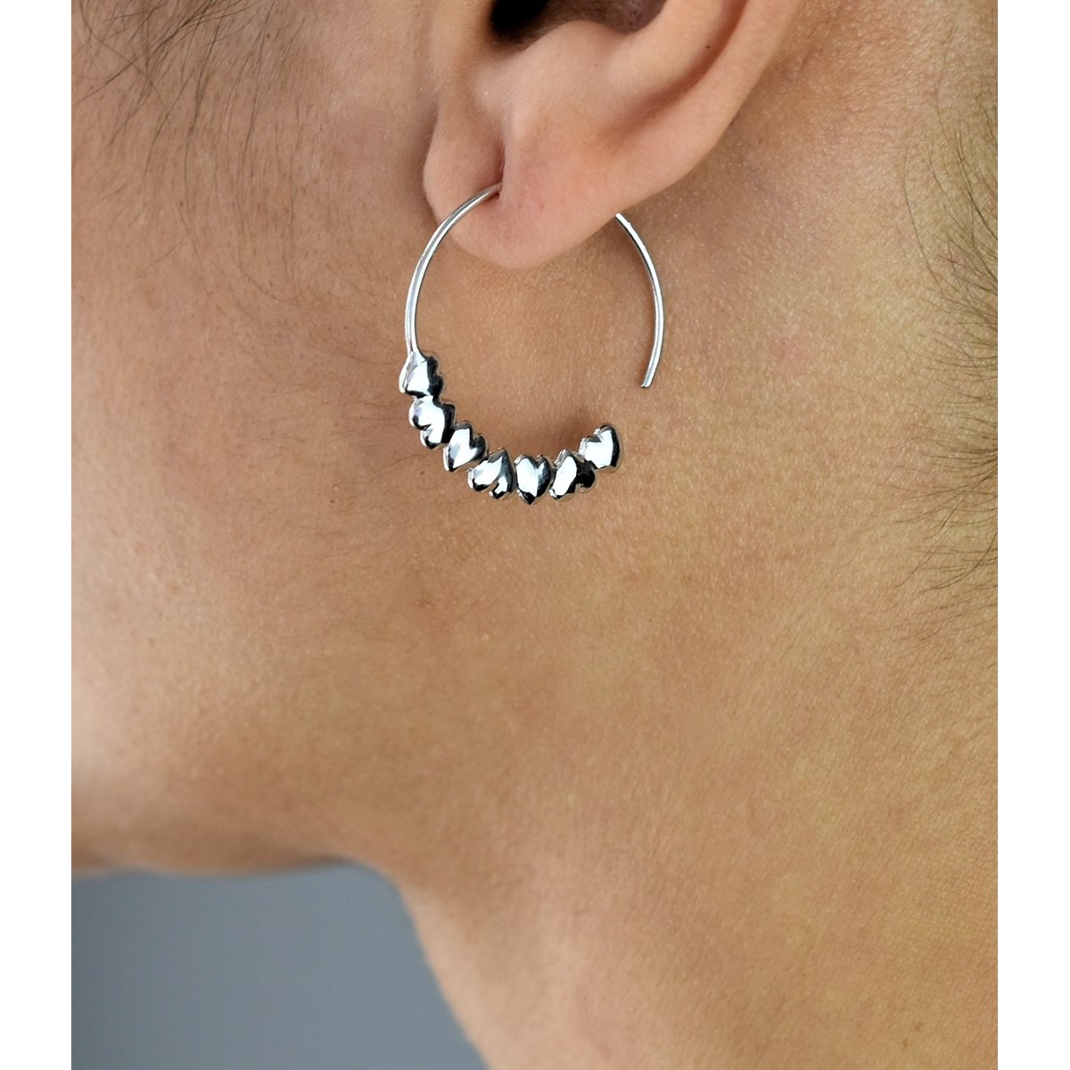 Boucles d'oreilles créole suite de coeurs Argent 925 Rhodié