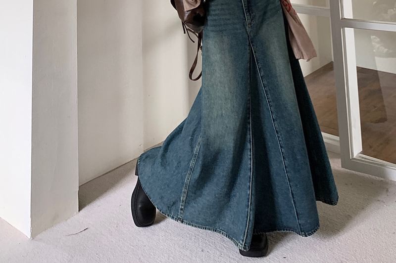 Auboi - Hoge taille gewassen maxi A-lijn denim rok