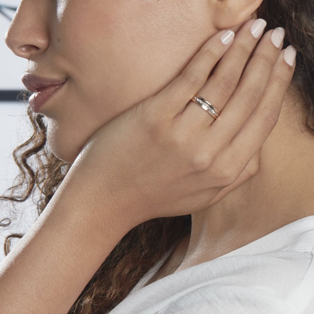 Alliance Fantaisie Diamantee Ruban Plat Or Bicolore