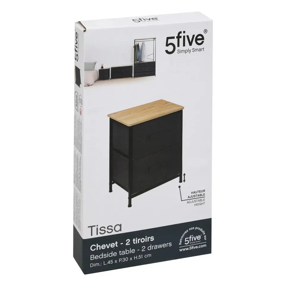 5Five Opbergkast - 2x mand - 42x30x51cm - hout/stof donkergrijs