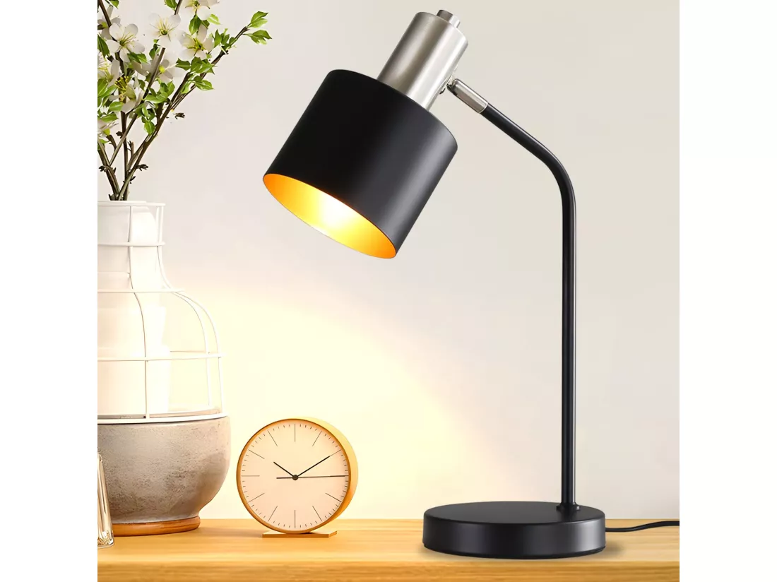 NETTLIFE Lampe de Chevet Vintage Câble E27 Noir Or Lampe de Bureau Lampe de Lecture Pivotante