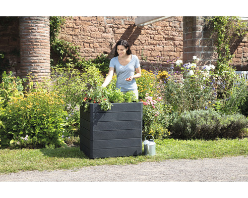 Klassieke verhoogde tuinbak GARANTIA ERGO Quadro M 75 incl. Flora waterbesparend systeem 80 x 60 x 75 cm steen