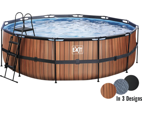 EXIT WoodPool ronde opzetzwembadset Ø 450x122 cm incl. zandfiltersysteem & ladder, houtlook