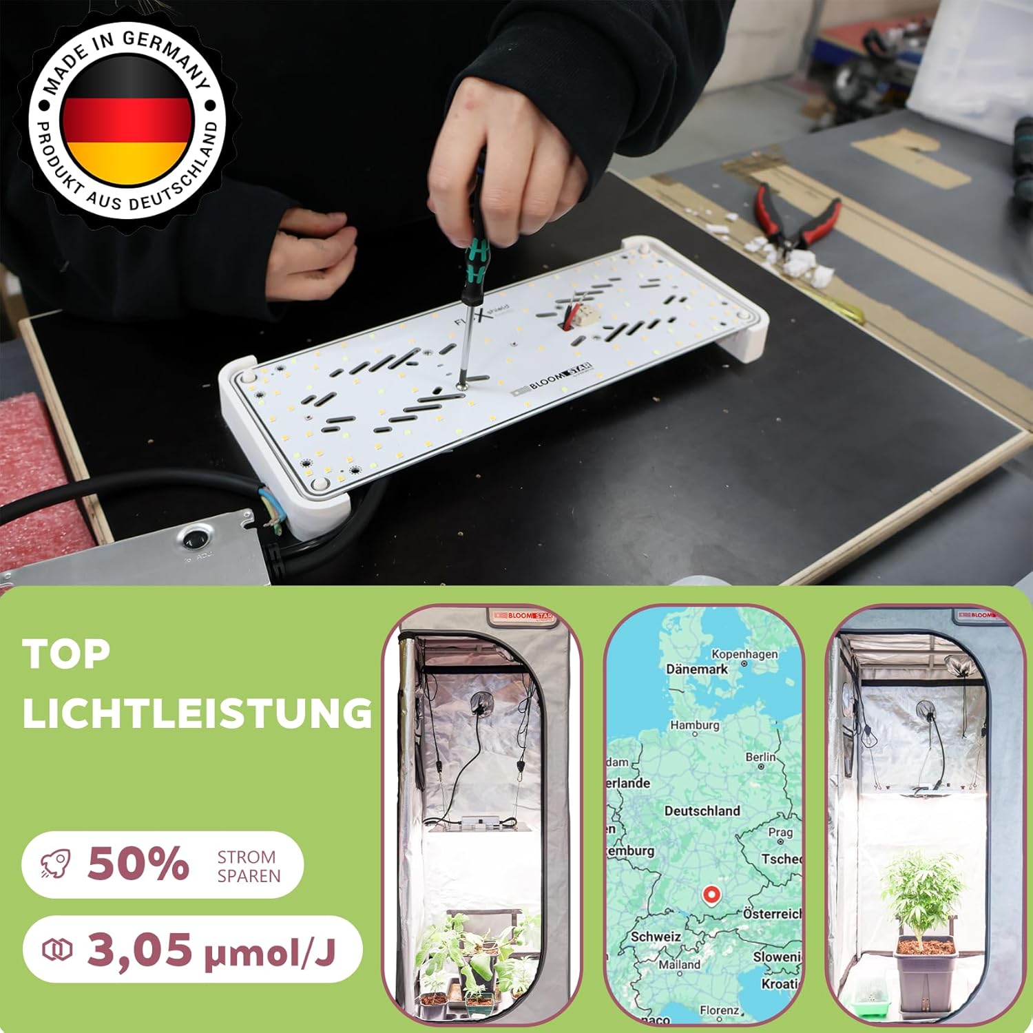 by Crescience FLUXshield Habibi 150 cSpec Enhanced dimmbare Vollspektrum Grow Pflanzenlampe, 55W, made in Deutschland, mit hochwertigen LED Chips, Netherlands Amsterdam,für Fläche 40-60 cm²