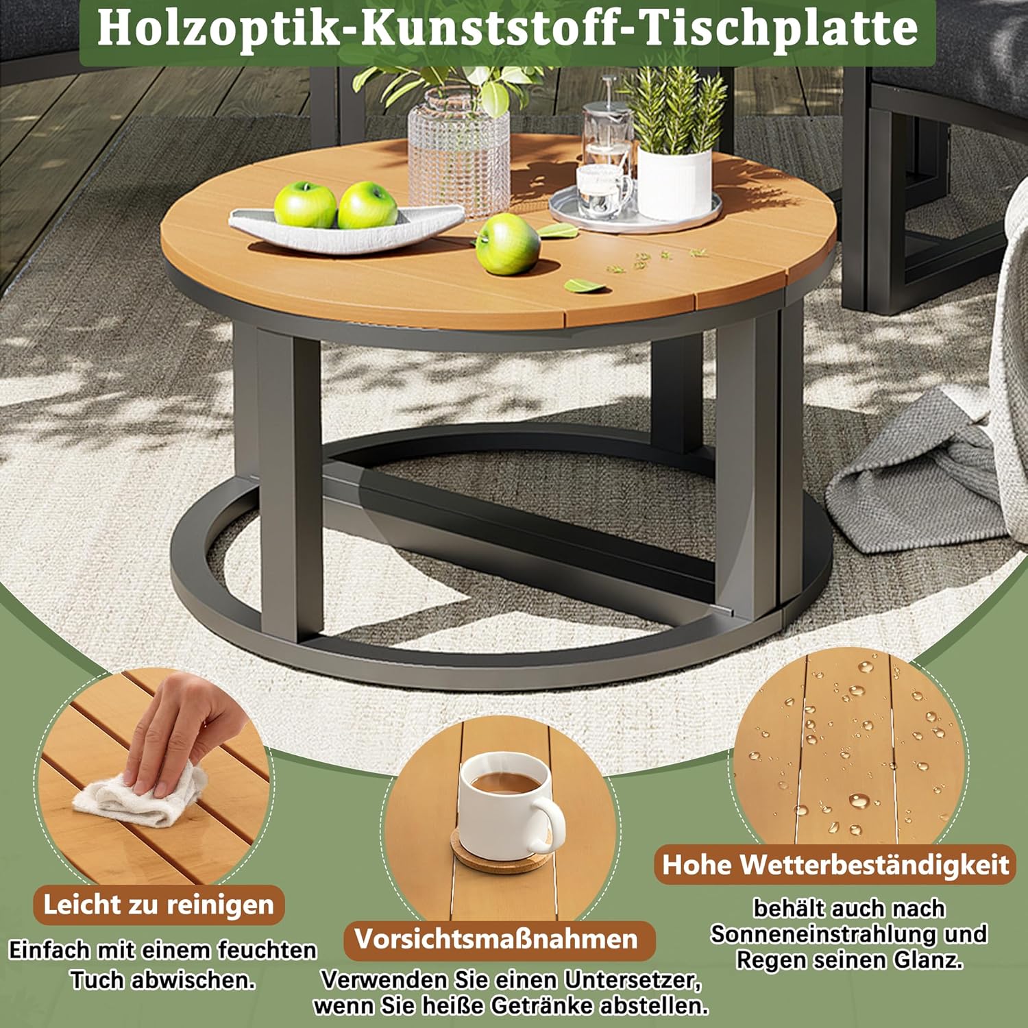 Merax Gartenmöbel Set für 4-6 Personen, Gartenlounge Lounge Set aus Metallrahmen, Balkonmöbel Outdoor Sitzgruppe mit Beistelltisch & Kissen, Elegante runde Sofagarnitur, Wetterfest für Terrasse, Grau