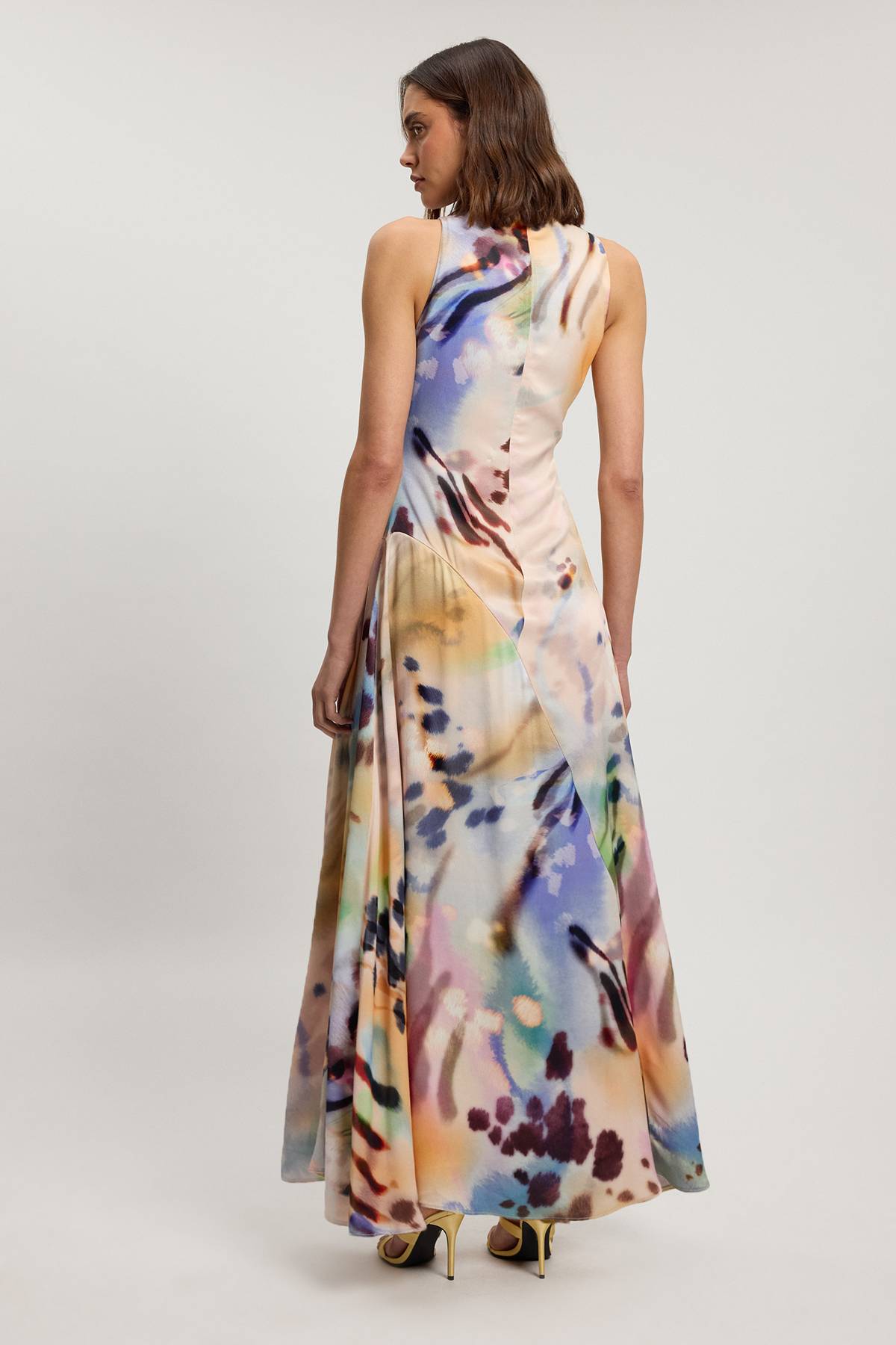 KarenMillen Robe Longue Imprimée En Viscose Satinée Avec Col Drapé