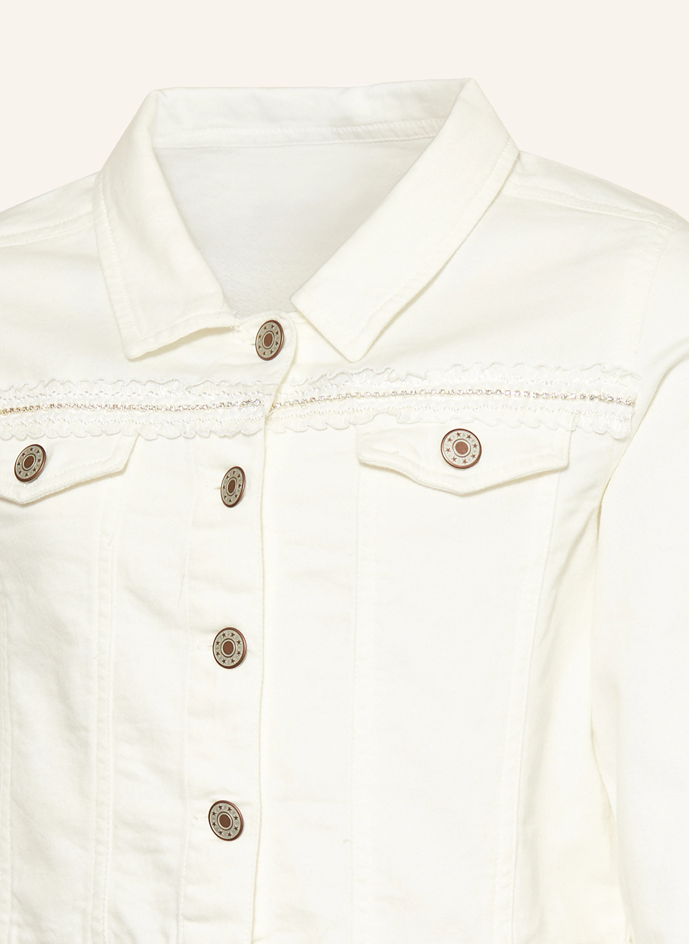 MONNY Jeansjacke mit Spitze und Schmucksteinen