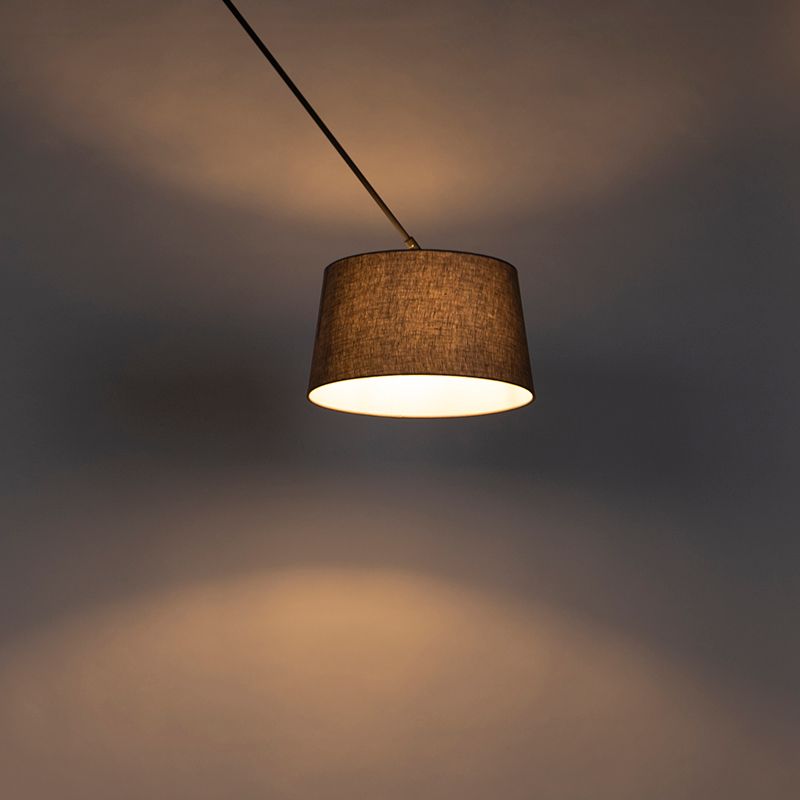 Hanglamp zwart met linnen kap donkergrijs 35 cm - Blitz