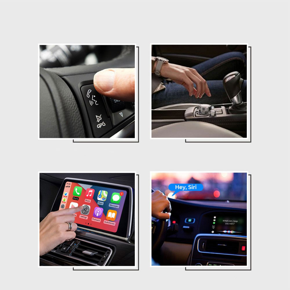 Bluetooth Apple Carplay Auto KFZ Adapter mit USB A und USB-C Verbindungskabel für Apple iOS Smartphones (Siri) - Schwarz