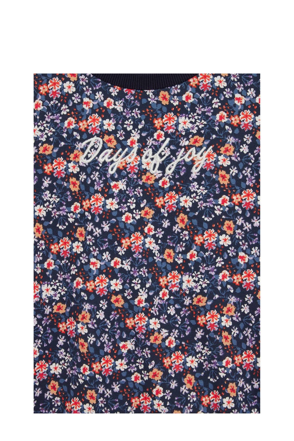 WE Fashion gebloemde sweater donkerblauw/multicolor