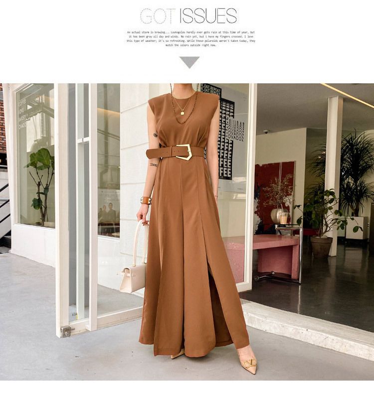 Aurora - Mouwloze jumpsuit met wijde pijpen en riem