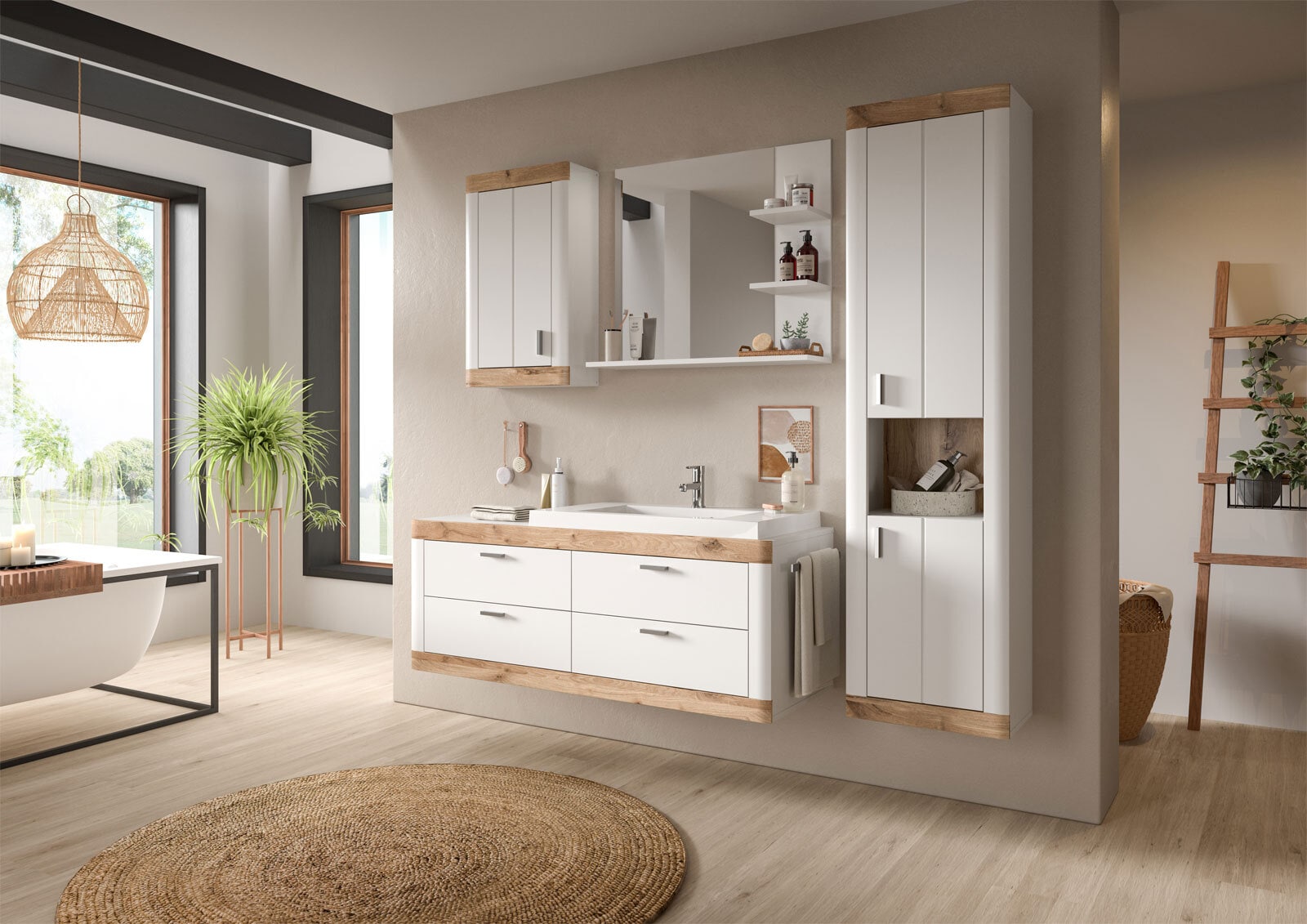 Hängeschrank LAREDO 45 x 76 cm Weiß/ Eiche